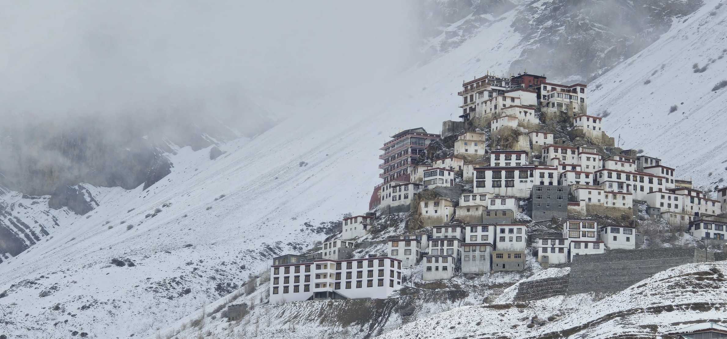Key Monastery in snow above the Spiti valley