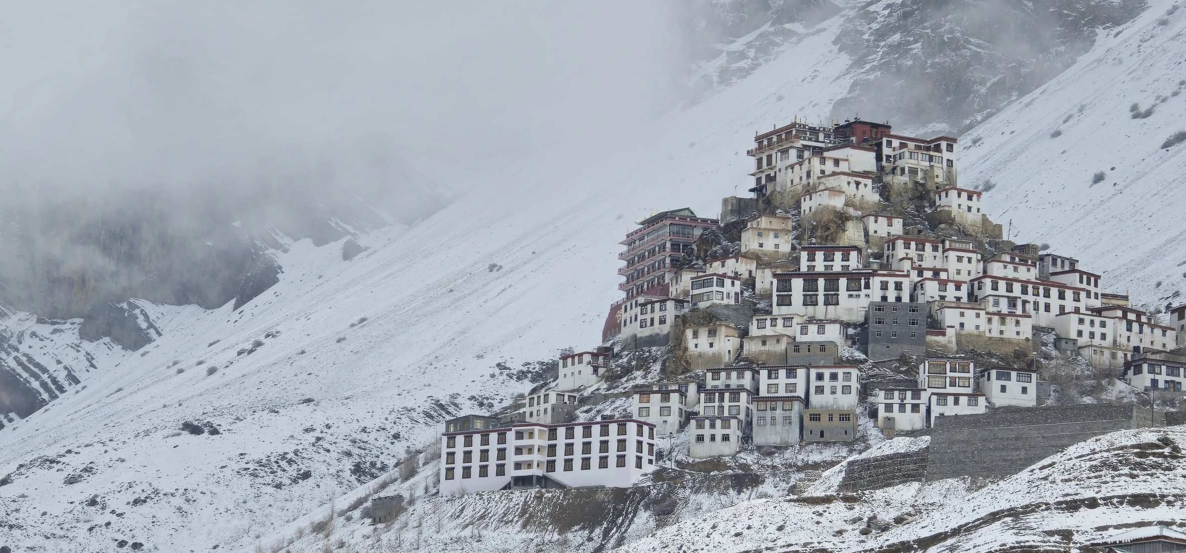Key Monastery in snow above the Spiti valley