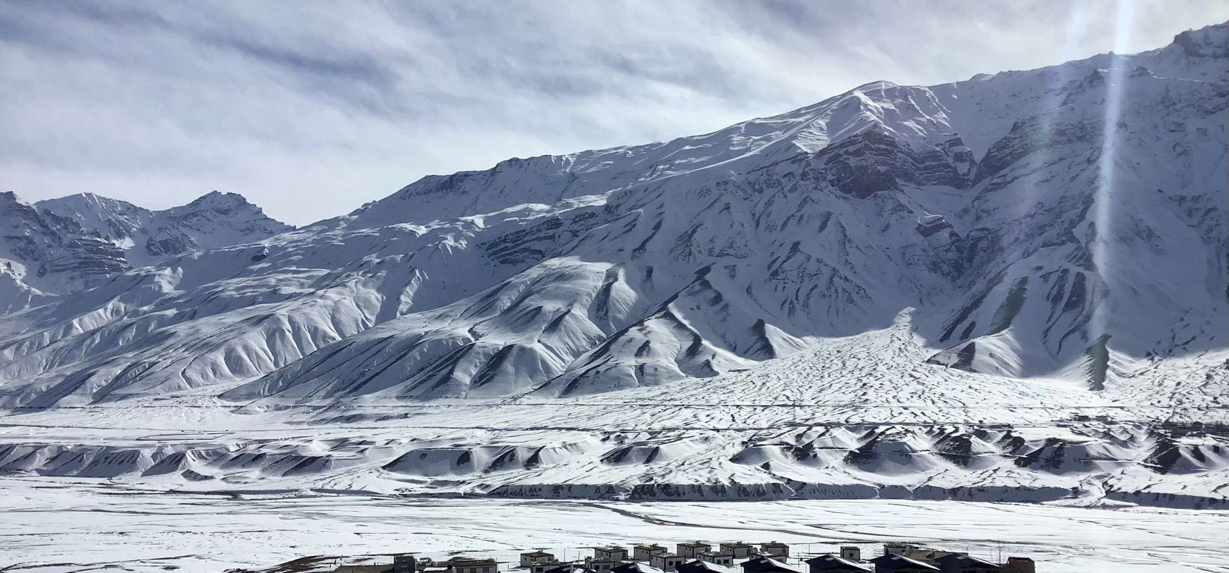 Snow-covered mountains above the Spiti valley in winter