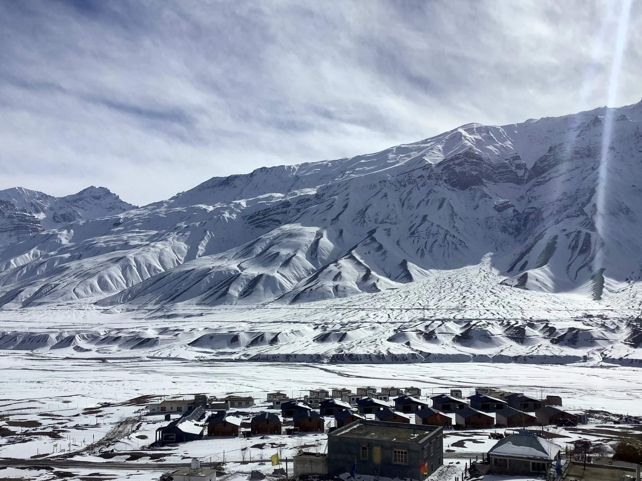 Snow-covered mountains above the Spiti valley in winter
